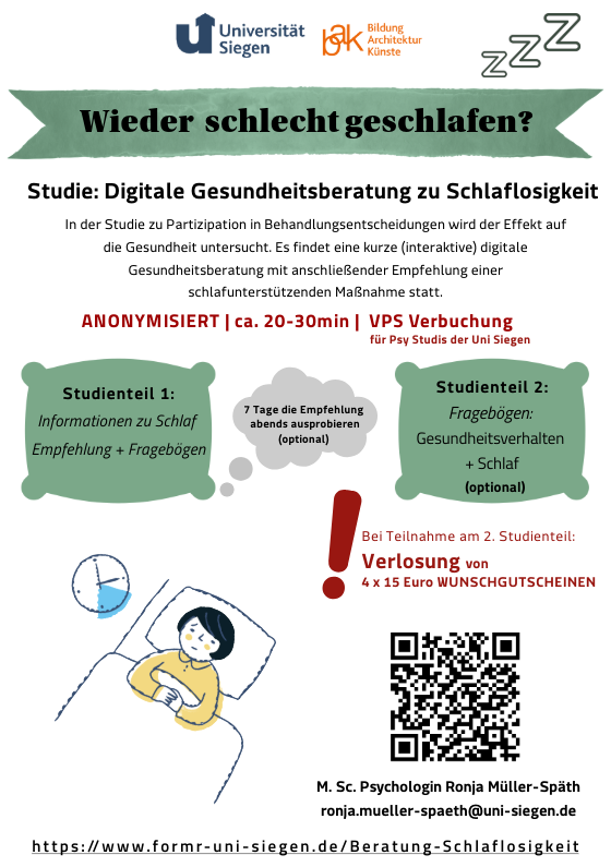 Flyer zur Onlinestudie Schlaflosigkeit